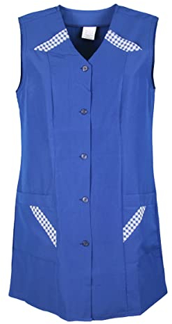 7/8 Kasack Baumwolle einfarbig Schürze kurz ohne Arm, Größe:48, Farbe:blau