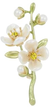 MLEPUS Perlen-Brosche für Damen und Mädchen, vergoldet, modisch, elegant, grünes Blatt, botanische Blume, Brosche, Ansteckbrosche, Kleid, Zubehör, niedlich, Hochzeit, Valentinstag, Geburtstag, Schmuck