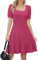 Missufe Robe d'été pour femme - Robe patineuse à volants - Manches bouffantes - Manches courtes - Swing - Robe de loisirs, Rose chaud, L