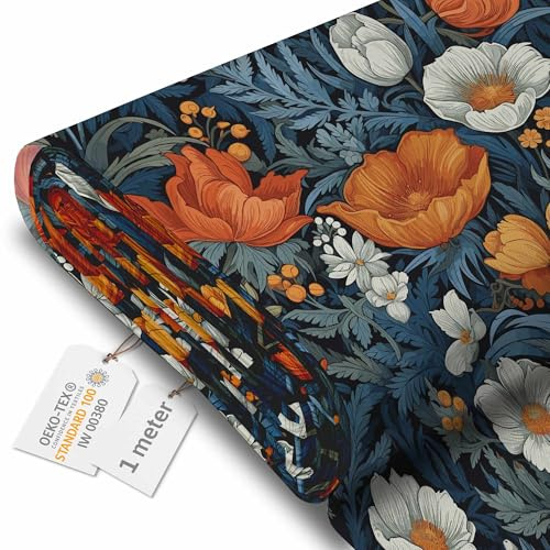 DreamRoots Markisenstoff Meterware, Flower Bombs, 1 m | Oxford Segeltuch, wasserdicht, Polsterstoff Meterware, 220 g/m² 600D, 160 cm breit, für außen & Deko