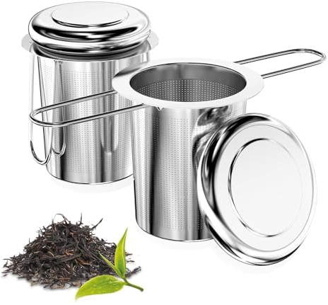 ROCTREE Teesieb für Losen Tee – 2 Stück Teesieb für Tasse, Teefilter Edelstahl mit Deckel und Faltbare Griffe