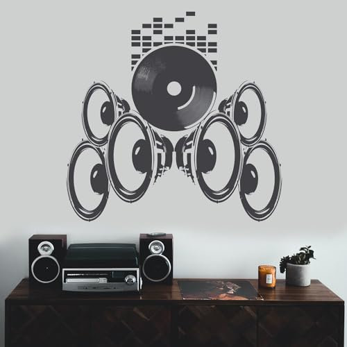 Wandaufkleber mit Musik-Lautsprechern, Vinyl, Radio-Kunst, wasserdicht, abnehmbar, 99 x 102 cm