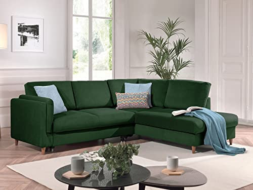 Lisa Design Brooke – Ecksofa rechts – mit Schlaffunktion – 5-Sitzer – aus Samt Grün