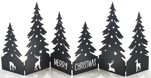 Kobolo Weihnachtsdeko Dekoration Merry aus Metall schwarz Landschaft aus Bäumen und Hirschen