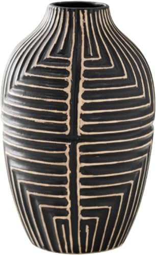 Black and White Vase Home Décor, Modern Ceramic Geometric Vase Solid Pattern Decoration for Home Kitchen Bathroom (Large 22CM)