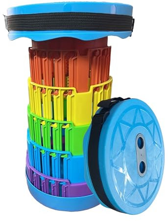 WedDecor Collapsible Telescopic Folding Stool Heavy Duty with 440lbs Load Capacity, Lightweight, Adjustable, Portable Pop Up Stool for Camping, Hiking, Fishing, Garden & Home Use - Rainbow Light Blue