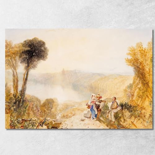 Lake Albano Italia Joseph Mallord William Turner jwt64 Kunstdruck auf Leinwand, Fine Art, gerahmt, fertig zum Aufhängen, hochwertig, 50 x 70 cm