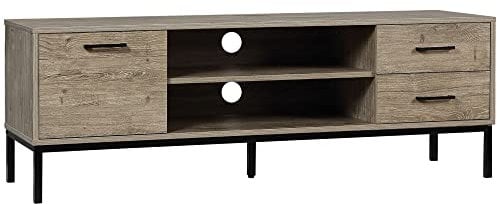 HOMCOM Mobile TV in legno Panca TV per televisori fino a 50 con armadio 2 cassetti 2 nicchie 2 passacavi per soggiorno sala da pranzo camera da letto, 132 x 39 x 45,5 cm grigio nero