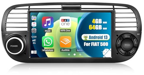 4G+64G 8 Core CAMECHO Android 13 autorradio con navegador para FIAT 500 (2007-2015) con Carplay Android Auto, radio doble din con pantalla de 9 pulgadas con Bluetooth Mirror Link FM/RDS WiFi SWC y USB