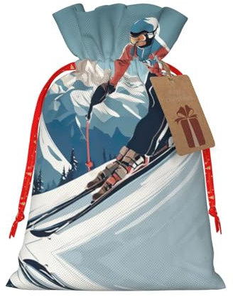 LimPac Weihnachts-Geschenktüten mit Ski-Thema, Urlaub, Jute, Kordelzug für Weihnachten, Party, Süßigkeiten, Leckereien