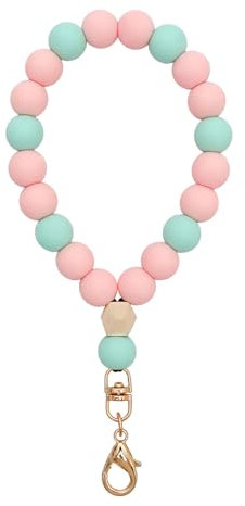 MORSUNBELA Cadena para teléfono móvil con perlas para muñeca, llavero, cinta para llavero, correa para teléfono móvil, color rosa