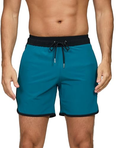 EDOTON Bañador para Hombre Bañador Pantalones Cortos de Playa de Secado Rápido Ajustables con Bolsillos Bañador con Estampado Unicolor Shorts de Baño para Natación (Verde Oscuro,EU S)