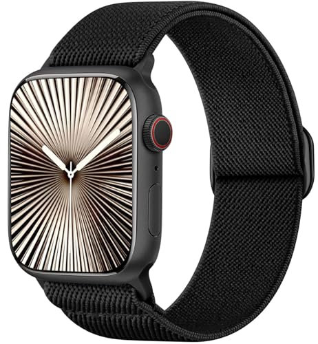 Ynitec Solo Loop cinturino di ricambio compatibile con Apple Watch 38mm 40mm 41mm 42mm, morbido sport nylon band braccialetti elastici per iWatch serie 10 9 8 7 6 5 4 3 2 1 SE uomini donne, Nero