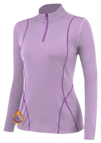 TERODACO Thermal Base Layer Women Warm Wicking Half Zip Ski Thermals with Micro Fleece Long Sleeve Ladies Thermal Tops for Running Hiking Cycling Soft Soft Quick Dry Breathable 02513 Pink S
