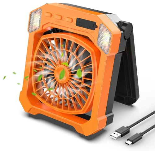 Camping Fan Battery Powered & Solar Powered, Portable Solar Fan 10000mAh Rechargeable Outdoor Fans with Light, Quiet Cordless Fans for Tent, RV, Emergency, Hiking, Power Outage, Desk, Survival Kit