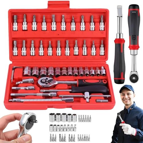 ZANWANXIN Cordless Slim Ratchet Set, Cordless Electric Slim Ratchet Set, Vessel Ratchet, Ratcheting Wrench Set, Power Ratchet Wrench Kit, Vessel Electric Ratchet, 1/4 Electric Ratchet (Red)