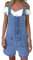 Salopette da donna in denim con bretelle regolabili pagliaccetto pantaloncini casual risvolto arrotolato gamba larga tuta pantaloncini con tasca, Blu cielo B., L