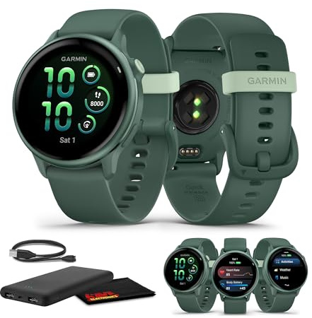 Garmin Vivoactive 6 Fitness GPS Smartwatch AMOLED Affichage métallique Jaspe vert avec bracelet vert, batterie de 11 jours, plus de 80 modes sportifs, suivi d'activité, musique, ensemble de paiements