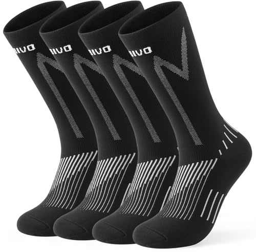 Compression Chaussettes Running Homme Femme 2Paires, Chaussettes de Contention Mi-mollet, Chaussette Randonnée Sport, Respirable et Anti Ampoule, Support de Voûte pour Course à Pied, Trail, Cyclisme