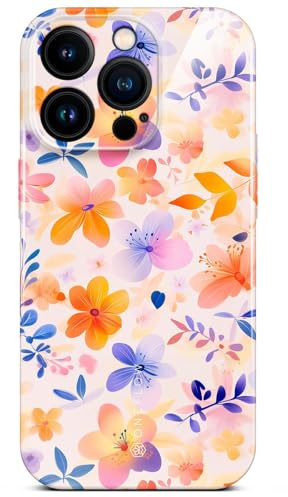 ONEFLOW Flower Cover für iPhone 15 Pro Hülle in Floral Optik, Blumen Designer Case Handy Schutzhülle mit Kameraschutz, Hardcase dünne Handyhülle Blumenmuster, Farbig Bunt