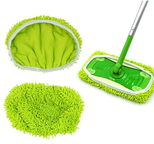 2 Stück Bodenwischer Bezug Compatible Swiffer Sweeper Feuchte Bodentücher, Wischmopp Bezug Tücher Mikrofaser Set,Wiederverwendbare Mop Pads, Bodenwischer Ersatzbezug Wischer,Chenille Feuch Moppbezug