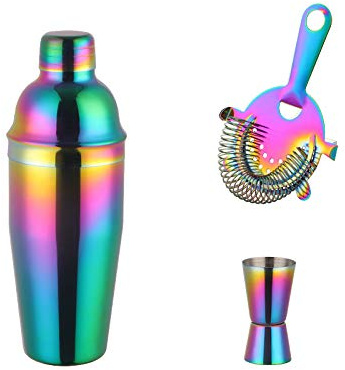 Cocktail Shaker 1-5PCS Stainless Steel Rainbow Cocktail Set 750ml Shaker with Strainer Measure Cup Bartender Kit Bar Tool(Light Green)
