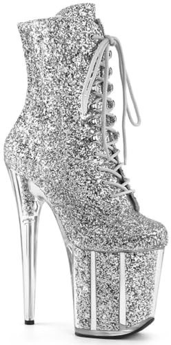 WDUDSUDUW Tacchi Alti Sexy da Donna, Stivali Bassi con Plateau A Spillo da 20 Cm, Scarpe da Pole Dance in Pelle Lucida,Argento,40 EU