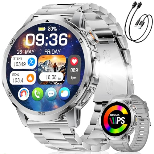 LIGE Montre Connectée Homme avec 1000mAh, LED Torche, 1,85 Grande Écran Smartwatch avec Appel Bluetooth, 100+ Sportmodi, IP68 Étanche, Fréquence Cardiaque, Moniteur de Sommeil pour iOS Android