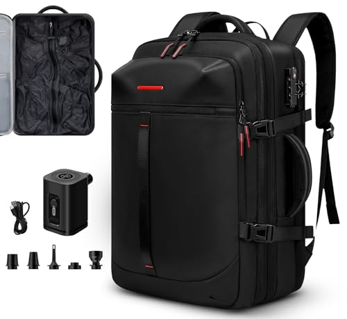 Vacuum Seal Travel Backpack 60L Expandable Air Compression System Water Resistant TSA Lock Suitcase Luggage Black AERO 20.8inch / 52cm - Vacuum Pump Included