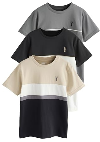 NEXT Jungen 3er-Pack Regular Fit Kurzarm-T-Shirts mit Farbblock-Design Black/Grey/Cement Numeric_122