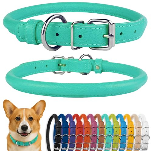 CollarDirect Rundes Leder Hundehalsband, weich gepolstert gerollt, handgefertigtes Echtleder Halsband für Hund Welpe Katze Klein Groß Schwarz Rosa Rot Lila Blau