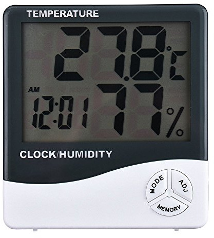 tempo di saldi Thermometer Hygrometer Digitaluhr Datum mit LCD-Anzeige 12/24 Stunden Alarm