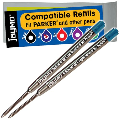 Jaymo Replacement for Parker 30526PP - Measures 3.875 in / 98 mm Long - G2 Gel Ballpoint Pen Refill - 2 Blue