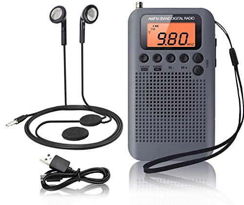 Pocket Portable AM FM Radio Digital Tuning Stereo Personal Radio with Earphone, Alarm Clock and Timer for Walking Running Jogging Supports Replaceable Battery AAA