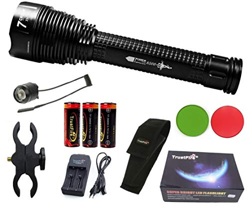 Linterna Trustfire J18 7 Led CREE XML-T6-5000 mAh Trustfire 26650-8500lm / 1 Modo / 3 baterías. Aguardos, vigilancia, caza, linterna de gran alcance (C - Linterna Kit completo)