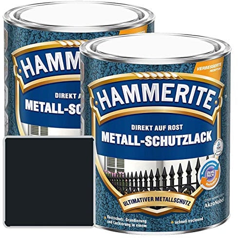 Hammerite Metall Schutzlack Hammerschlag-Effekt Rostschutz schwarz Sparpaket, 2 x 750ml