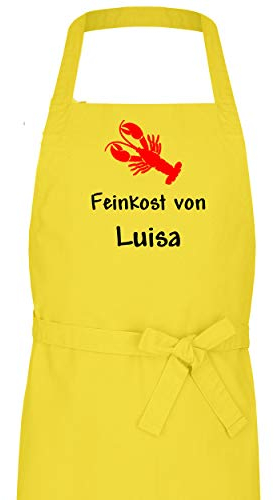 Wolimbo Kochschürze mit Namen - gelb - Grillschürze Küchenschürze personalisiert mit verstellbarem Nackenband - Schürze selbst gestalten mit Motiv