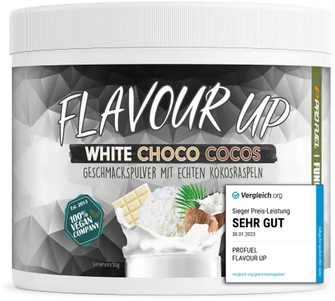 Geschmackspulver WHITE CHOCO COCOS 250g - Leckerer Geschmack und Süße - nur 11 kcal pro Portion - Vielseitig einsetzbar für Lebensmittel & Getränke - Powder - FLAVOUR UP