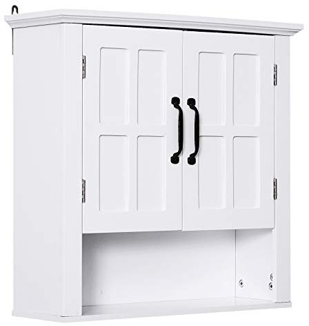 HOMCOM Armoire Haute Murale de Salle de Bain ou WC Placard 2 Portes 2 étagères Niche dim. 60L x 20l x 58H cm MDF Panneaux Particules Blanc