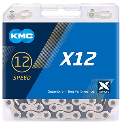 Fahrrad Kette, KMC Fahrradkette, X12 Silver/Black, 1/2 x 11/128, 126 Glieder, 12-fach, kompatibel mit Shimano / Sram / Campagnolo, schwarz-silber