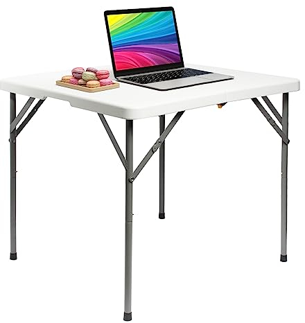 Todeco Klapptisch quadratisch 86.5x86.5x74cm, Campingtisch Beistelltisch mit Tragegriff, Gartentisch leicht, für Camping BBQ Party Buffet Hochzeit, weiß