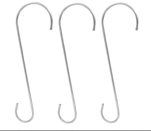 HomeZone 3 Pack Heavy Duty S Hooks 12 inch S Shaped Hanging Hooks Large Hangers for Kitchen, Bathroom, Bedroom, bird feeder and Office