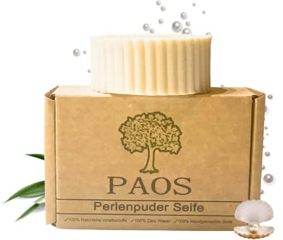 PAOS Perlenpuder Seife, Premium Gesichtsseife, Make-Up Entferner, Abschminkseife, Naturkosmetik, Pflegeseife