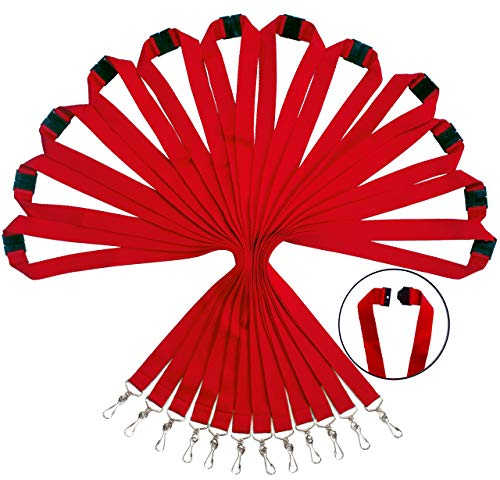 WEZEBEL Packung mit 12 strapazierfähigen Polyester Lanyards mit Sicherheitsverschluss- Verfügbar in Regenbogen-Mix & einfarbigen Farben (Rot, 12er-Pack)