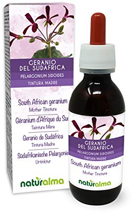 Südafrikanische Pelargonie oder Afrikanische Geranie (Pelargonium sidoides) Wurzeln Alkoholfreier Urtinktur Naturalma - Flüssig-Extrakt Tropfen 120 ml - Nahrungsergänzungsmittel - Veganer