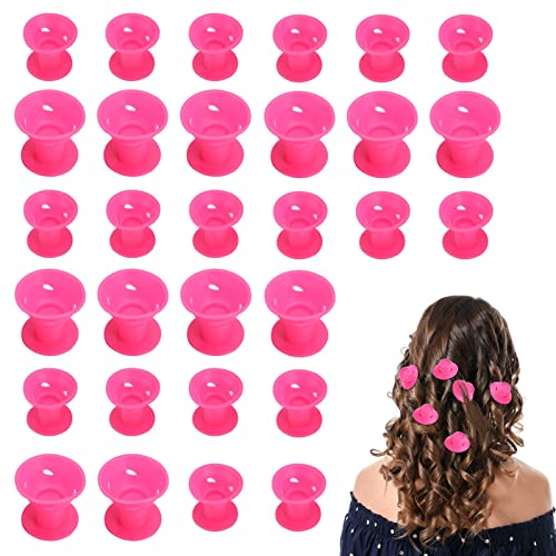 30 Stück hitzefreie Silikon-Lockenwickler, 2 Größen, kleine Lockenwickler, schlafen über Nacht, Lockenwickler-Set, kein Hitze-Lockenwickler-Set für Frauen und Kinder, DIY lockiges, welliges Haar