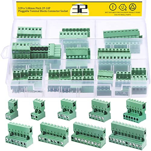 Mardatt 32Pcs 9 Type Pluggable Terminal Blocks Connector Socket, 5mm/0.2inch Pitch PCB Mount Screw Male Female Connectors(2/3/4/5/6/7/8/9 Pins)