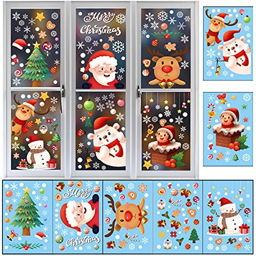 Fensterdeko Weihnachten,Fensterbilder Weihnachten Selbstklebend,Fensteraufkleber Weihnachten,Weihnachten Fensterbilder Fensterdeko PVC Schneeflocken Deko, Weihnachten Deko