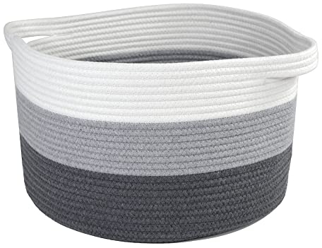 SmartProduct Baumwollkorb, 40 x 40 x 25cm, großer gewebter Aufbewahrungskorb mit Griffen für Schlafzimmer, Badezimmer, Kinderzimmer, Baumwollseilkorb für Wäsche-, Handtuch-, Spielzeugaufbewahrung