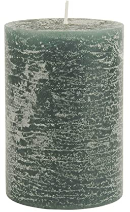 Rustikale Stumpenkerze H:10 cm Ø:7 cm div. Farben Brenndauer 35 Stunden Kerze Advent Weihnachten Deko, Farbe:Moosgrün